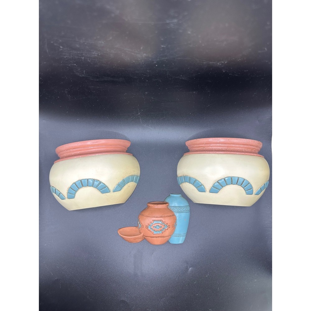 Vintage Burwood Products Southwestern Wall Pockets & Plaque Set 1991 USA 3251